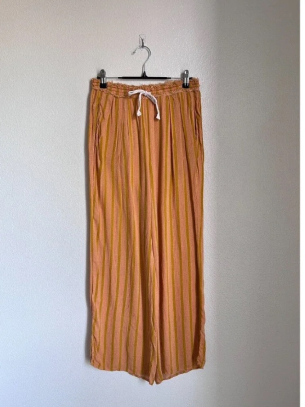 Free People Intimately Peach & Mustard Striped Lounge Pants XS Boho Drawstring W